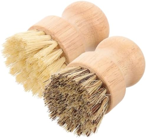 Homoyoyo 2pcs Palm Fiber Kitchen Scrub Brush Set, Natural Palm and Sisal Fiber Pot Scrubber for Dishwashing and Sink Cleaning, Multipurpose Household Cleaning Tool by Homoyoyo