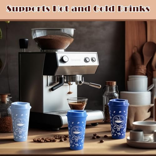 12 Sets Reusable Coffee Cups with Lids, 16oz, Blue Series - Image 6