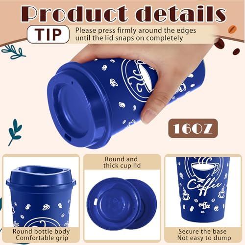 12 Sets Reusable Coffee Cups with Lids, 16oz, Blue Series - Image 3