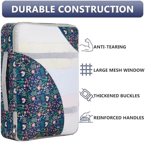 OlarHike Packing Cubes for Travel,Gifts for Women Mom,Anti-Tearing Suitcase Organizer for Luggage with Shoe & Hanging Toiletry Bag,Vacation Essentials,8 Set,Dark Blue Floral - Image 4