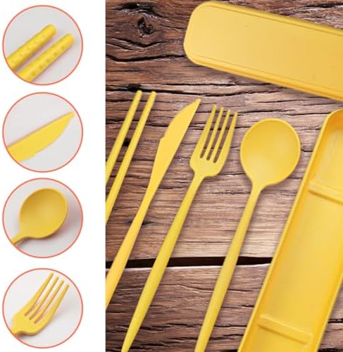 4 Sets Reusable Utensils Set with Case,Camping Cutlery Set Travel Silverware Set with Case Lunch Utensils Set for Work,Utensil Sets for Lunch Picnic Daily Use Outdoor (Yellow) - Image 4
