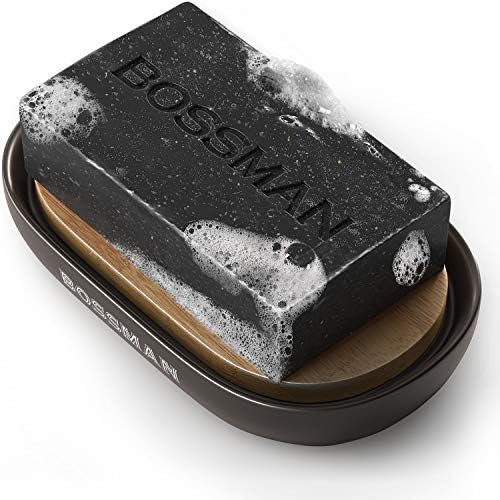 Bossman Natural Bamboo Bathroom Soap Dish w/ Premium Ceramic Base - Black - Image 4