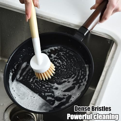 ALINK Dish Brush with Handle and 3 Replacement Heads, Pot and Pan Cleaning Scrub Brush for Kitchen, Sink, Stove, Cast Iron Scrubber - Image 4