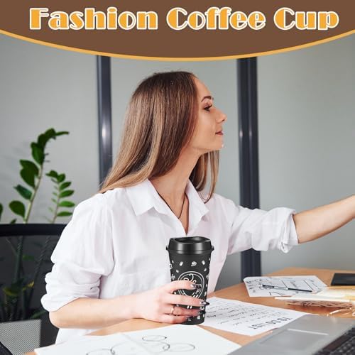 12 Sets Reusable Coffee Cups with Lids, 16oz, Black - Image 5