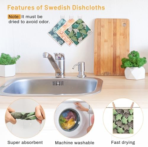 Lucomb 10 Pack Swedish Dishcloths for Kitchen, Reusable Cleaning Cloths Absorbent Non-Scratch Cellulose Sponge Cloths for Dishes Counters - Image 4