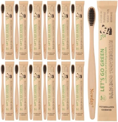 Newday 100 Pack Bamboo Toothbrushes Bulk, Individually Wrapped, BPA Free Soft Bristles Toothbrush, Recycled Packaging, Biodegradable ECO Friendly Toothbrushes for Home Hotel Travel (Black) by Newday