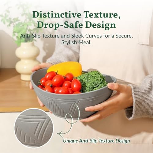 Homienly Wheat Straw Bowls, Large Salad Bowls Set of 6-60 OZ Serving Bowl for Kitchen, Camping, Party - Unbreakablke Microwave and Dishwasher Safe Big Cereal Bowl, Large Soup Bowl - Grey - Image 4