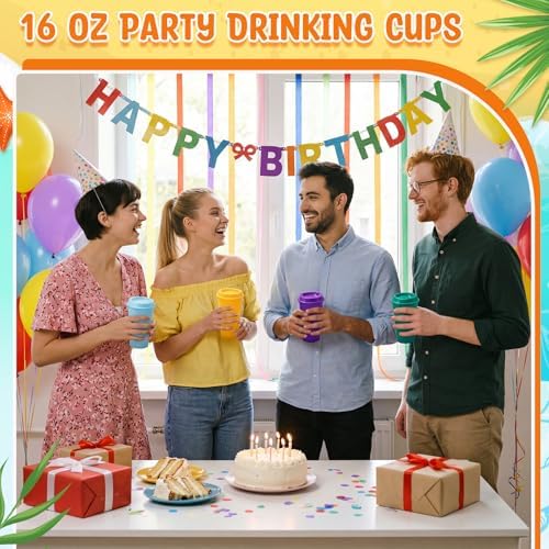 Honeydak 66 Pack 16 oz Reusable Coffee Cups with Lids Water Bottle Iced Coffee Travel Mug Portable Plastic Tea Tumblers Bulk for Hot and Cold Drinks Birthdays Party (Solid Color,Classic) - Image 4
