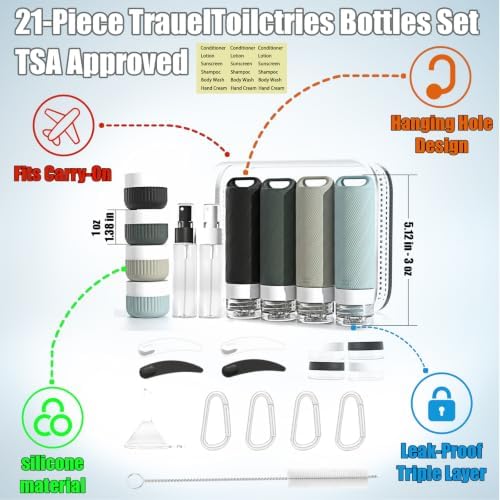 Travel Toiletry Containers 26Pcs Silicone Leakproof TSA Approved Set - Image 2