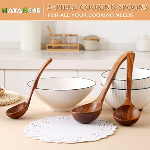 3Pcs Wooden Ladle for Soup, 3Size Natural Teak Wooden Cooking Spoons, Wood Soup Spoon for Serving, Stirring, Non-Stick Heat-Resistant, Kitchen Spoon Sets for Mom and Wife Cooking Gifts - Image 4