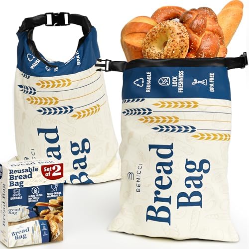 Reusable Bread Bags for Homemade Bread 2 Pack, Freezer Safe Sourdough Bag by BENICCI