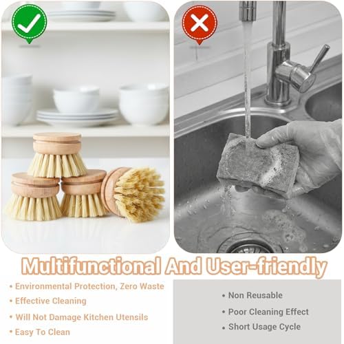 10pcs Natural Wooden Dish Brush Replacement Heads with Sisal Bristles – Eco-Friendly Kitchen Scrubber Refills for Pots, Pans, Utensils – Safe Scratch-Free Cleaning Brush Heads (1.89x1.57in) - Image 5