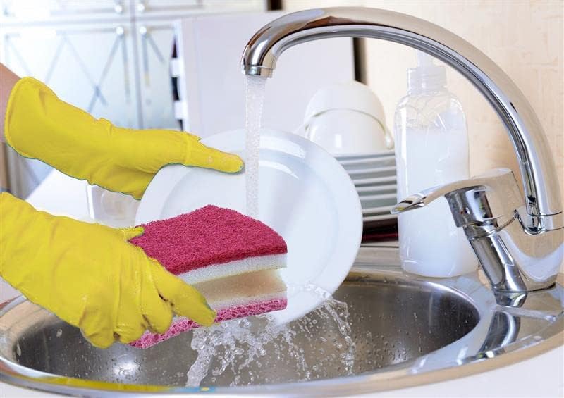 Non-Scratch Scrub Sponge with A Comfortable Grip, Heavy Duty Duel Sided Kitchen Scrubber Sponge Cellulose Scrub Sponge, Scratch Free, with Scouring Pad Set, 12 Sponges,Red/Pink - Image 4