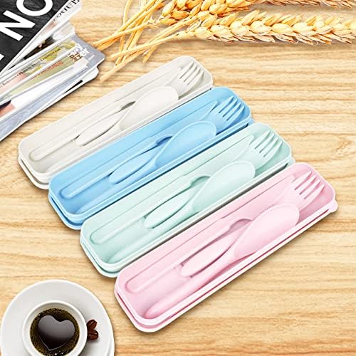 YDYTOP Reusable Travel Utensils Set with Case, Beige Wheat Straw Portable Knife Fork Spoons Tableware, Eco-Friendly BPA Free Cutlery for Kids and Adults as Travel Picnic Camping Utensils - Image 6