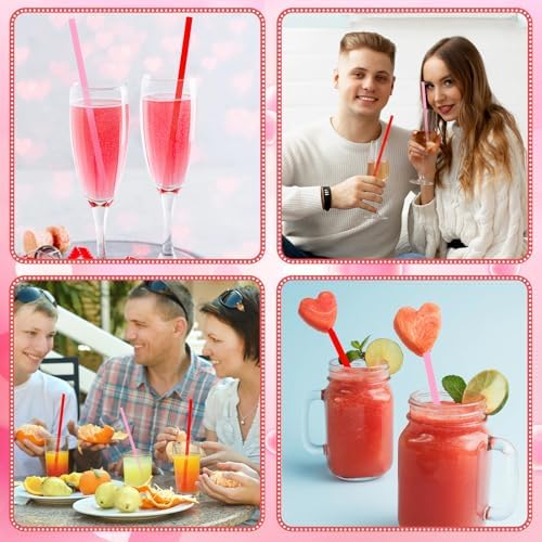 JANYUN 30 Pcs Pink Red Heart Shaped Straws, Valentines Plastic Straw - Image 7