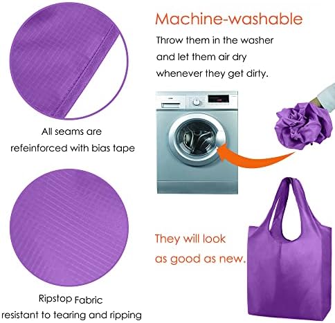 BeeGreen Purple Reusable Grocery Bags Wholesale Purple Reusable Kitchen Bags Bulk Foldable-Machine Washable with Zipper Storage Pouch 10 Packs - Image 5
