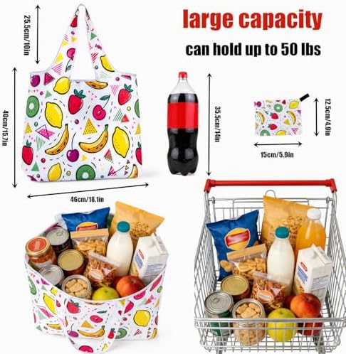 6 Pack Reusable Shopping Bags - Foldable Heavy Duty Washable Totes - Image 4