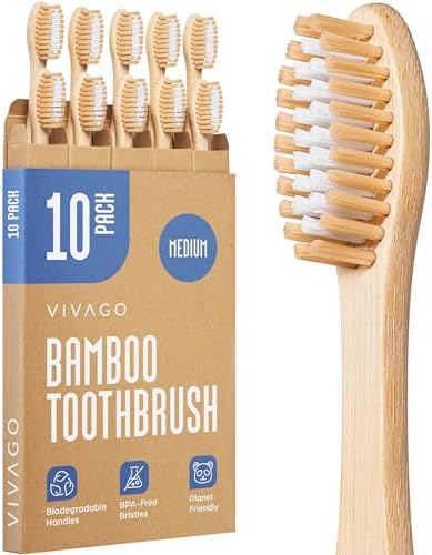 VIVAGO Bamboo Toothbrushes - Medium Bristles Toothbrushes for Adults by VIVAGO