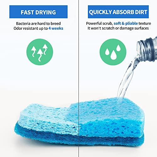 Non-Scratch Cellulose Scrub Sponges 24 Pack, Kitchen Sponge with Double-Side & Ergonomic Design. Sturdy Sponge for Dishes, Coated Cookware, Sink, Countertops. - Image 4