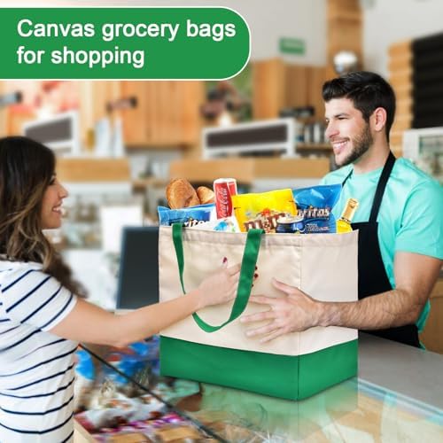 Canvas Reusable Grocery Bags Heavy Duty, 8.3 gal Foldable Large Canvas Tote Bag with Handles, Holds 60 lbs Shopping Bags, 3 Pack - Image 2