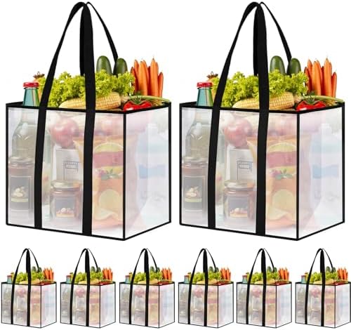 Reusable Grocery Bags, Clear Shopping Bags, 8 Pack, 42L by Unknown