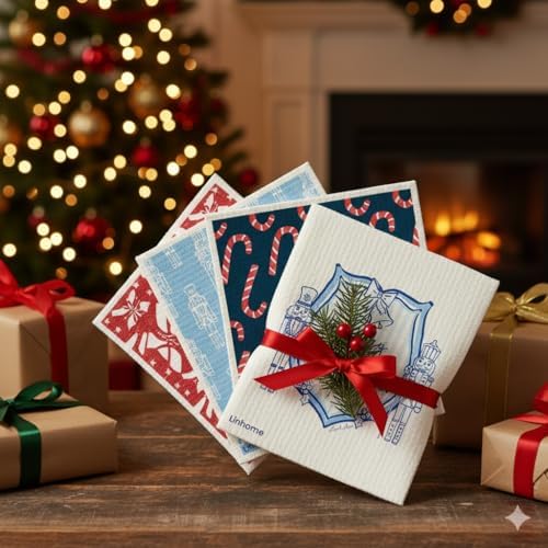 Christmas Holiday Swedish Dishcloth, Reusable Paper Towel, Super Absorbent Cellulose Sponge, Washable Kitchen Cleaning Cloth (Holiday Nutcrackers - 4 Pack) - Image 3