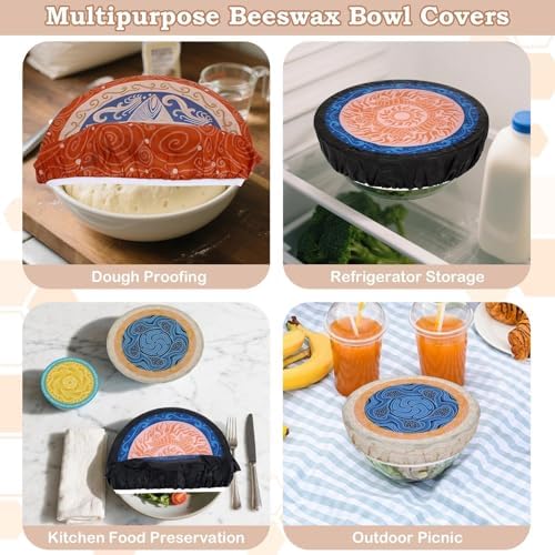 5Pcs Reusable Beeswax Elastic Bowl Covers for Bread Proofing and Food Cover - Image 5
