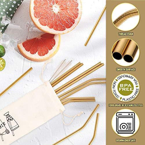 Hiware 12-Pack Gold Stainless Steel Straws Reusable with Case - Metal Drinking Straws for 30oz & 20oz Tumblers Dishwasher Safe, 2 Brushes Included - Image 3