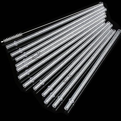 Dakoufish BPA-Free 12 Piece 9 Inch Reusable Clear Plastic Glitter Sparkle Drinking Straw Plus one Cleaning Brush (Clear,9inch) - Image 5