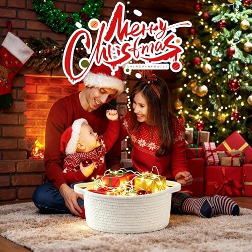 Happyiren Small Gift Basket with Gift Wrap Cellophane Bag and Ribbons, Gift Baskets for Christmas Thanksgiving Birthday Baby Shower Raffle Burr, - Rope Decorative Storage Organizer Container - Image 3