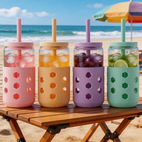 Mrsdry 16 oz Glass Cups with Lids and Straws for Gift, 4-Pack, Mint - Image 3