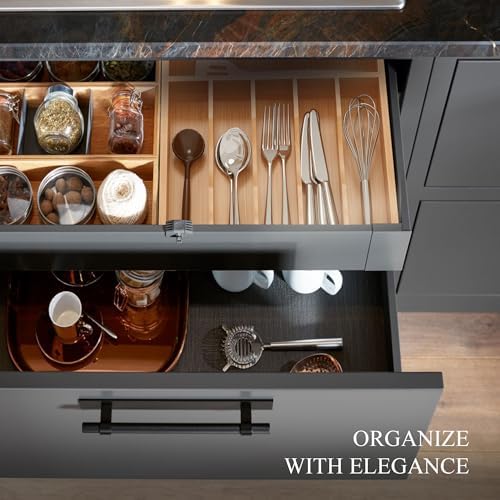 Silverware Organizer, Bamboo Kitchen Drawer Organizer, Utensil Holder, Cutlery Tray & Spoon Flatware Storage with Grooved Drawer Dividers (11''W x 16''D) - Image 5