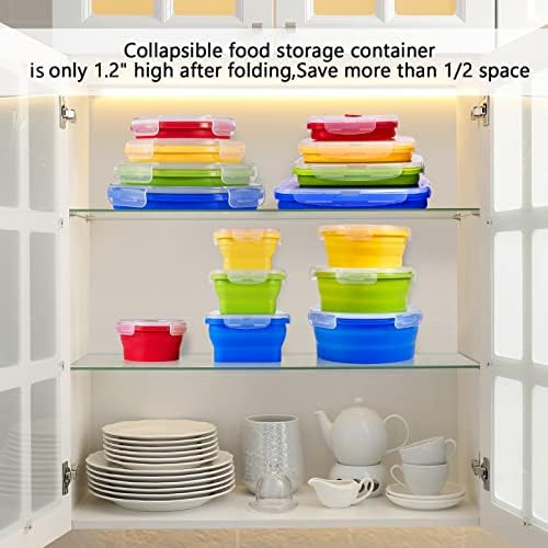 Zopeal 8 Pcs Collapsible Food Storage Containers Foldable Silicone Lunch Containers with Lids 4 Silicone Rectangle Collapsible Bowls and 4 Round Food Bowls Microwave Freezer Dishwasher Safe (Colorful) - Image 6