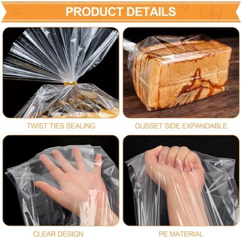 vivinin 100 Pack Bread Bags & 100 Pack Ties, 8" x 4" x 18" Clear Bread Bags for Homemade Bread, Reusable Plastic Bread Storage Bags for Bakers, Bakery Owners - Image 4