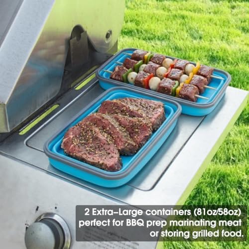 Collapsible Food Storage Containers with Lids 10 Pack(81oz/58oz Extra Large Included), 6 Rectangular+4 Round, Annaklin Silicone Collapsible Food Containers Sets Microwave Freezer Dishwasher Safe, Blue - Image 3
