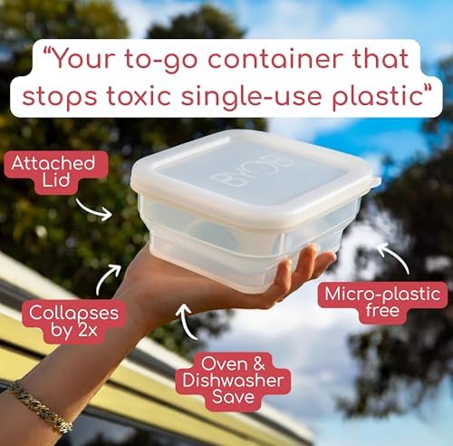 BYOB Collapsible Silicone Food Containers with Attached Lids – Reusable To-Go & Leftover Containers, Platinum Silicone, Leak-Resistant – 4 Pack (White) - Image 2