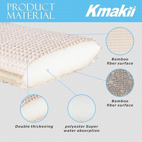 KMAKII Bamboo Kitchen Sponges Dish Sponges Natural Cleaning Sponges Beige 6 Pack - Image 3