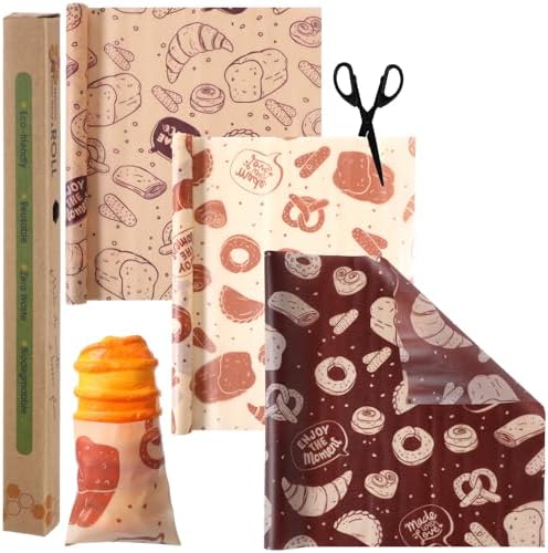 3 Rolls 13 x 40 Inches Reusable Beeswax Wraps for Food by Moukeren