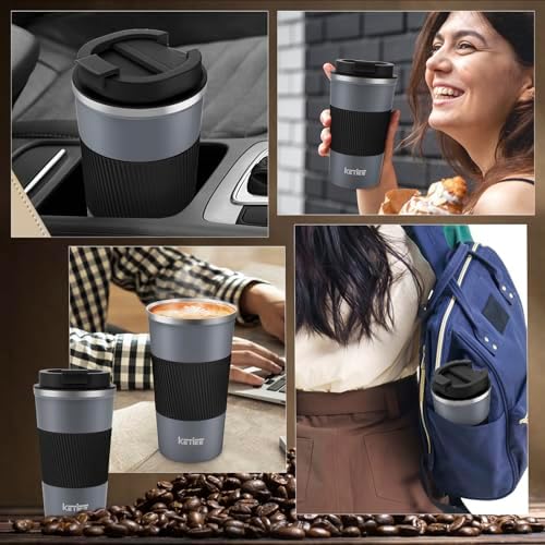 KETIEE Travel Coffee Mug Spill Proof 12oz, Insulated Reusable Coffee Cups with Seal Lid, Vacuum Stainless Steel Travel Mug to Go Car Tumbler for Hot/Iced Drinks (Grey) - Image 5