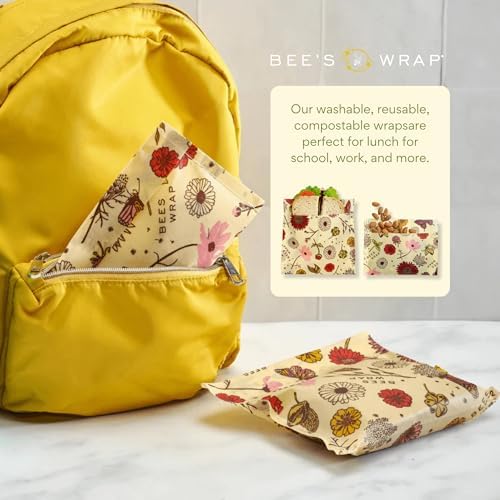 Bee's Wrap Beeswax Food Wraps, Sandwich & Snack Bags, 2 Pack - Meadow Magic - Image 6