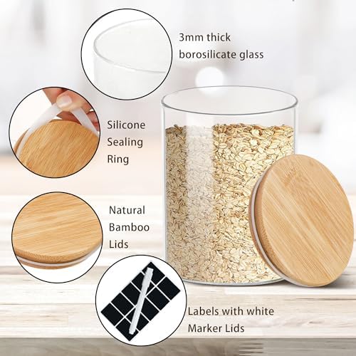Glass Storage Jars Set Elegant Containers with Airtight Bamboo Lids, Perfect for Kitchen Organization - Flour, Rice, Pasta, Sugar, Coffee Beans (2 packs(37oz) / 2 packs(111oz)) - Image 3