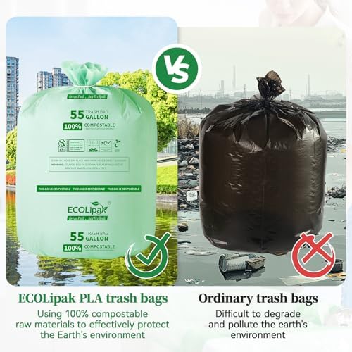 ECOLipak 55 Gallon 12 Count Large Compostable Trash Garbage Bags for Lawn - Image 4
