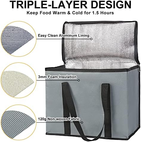 Insulated Grocery Shopping Bags, X-Large Food Delivery Bag for Delivery Drivers, Reusable Tote Cooler Bag for Travel, Dark Gray, 2-Pack - Image 4