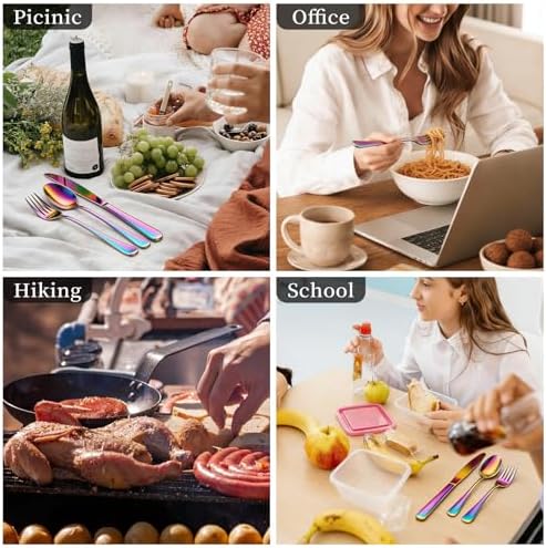 Travel Utensils with Case, Stainless Steel Portable Cutlery Set, Lunch Box Silverware for Work Camping Picnic, Reinforced Case with Snap-Lock Closure, Include Fork Spoon Knife Chopsticks, Rainbow - Image 7