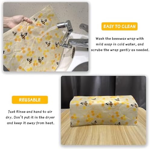 Beeswax Wraps for Food Roll(13x39inch), Organic Beeswax Wrap Beeswax Food Wraps Reusable Food Wrap Sustainable Beeswax Paper Beeswax Sandwich Wrap Beeswax Storage Cloth (Bees) - Image 4