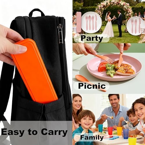 Wheat Straw Portable Cutlery Set 6pk Knife Fork Spoon with Storage Case - Image 5