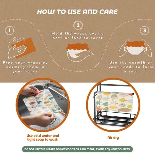 Akeeko Reusable Beeswax Food Wraps - Assorted 9 Packs, Reusable, Plastic-Free Food Storage, 5 Small, 2 Medium, 1 Large, 1 Extra Large Wraps with Forest Animals Pattern - Image 6