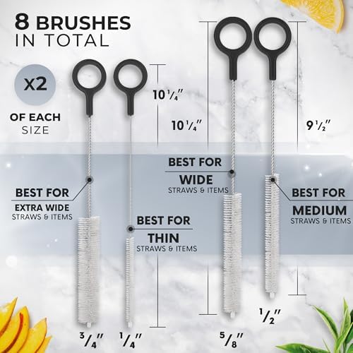 Buenalife Heavy Duty Cleaning Brushes Set of 8 - Extra Long Straw Cleaners for Metal and Plastic Reusable Drinking Straws, to Clean Small Spaces, Sippy Cups, Water Bottles - Sturdy Hard Brush Bristles - Image 2