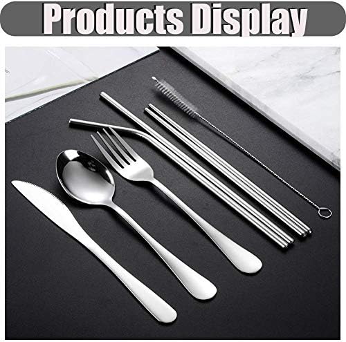 Travel Utensils Set with Case Reusable Stainless Steel Silverware Flatware Set 9 Pcs Portable Cutlery Eating Utensils Set for Lunch Boxes Workplace Camping School, Dishwasher Safe (Multi) - Image 6