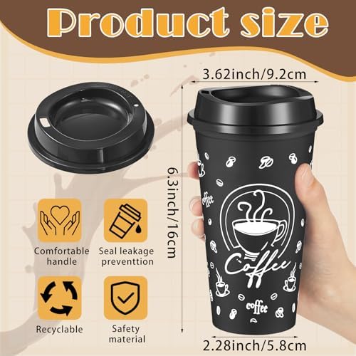 12 Sets Reusable Coffee Cups with Lids, 16oz, Black - Image 2